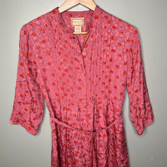 April Cornell x Vintage 90s Berry Floral Satin Prairie Button Midi Dress - Picture 5 of 10